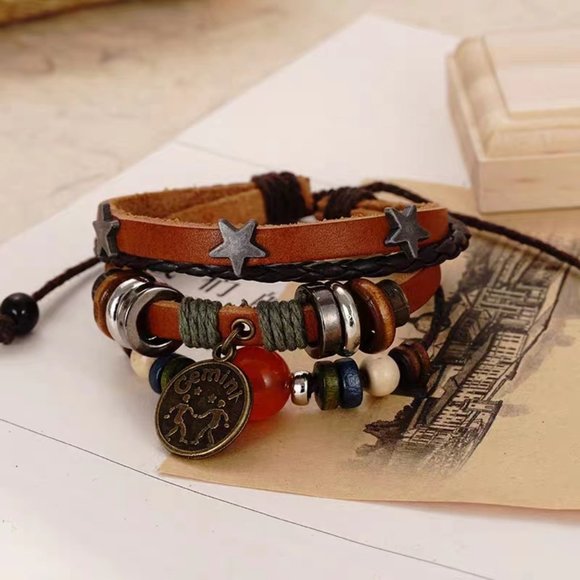 Twelve zodiac signs red agate bracelet punk retro male and female